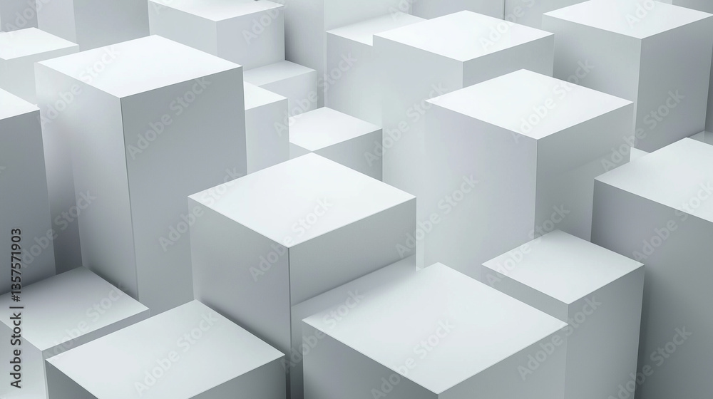 Abstract white cubic composition, geometric forms, minimalist 3D design Abstract white cubic composition, geometric forms, minimalist 3D design