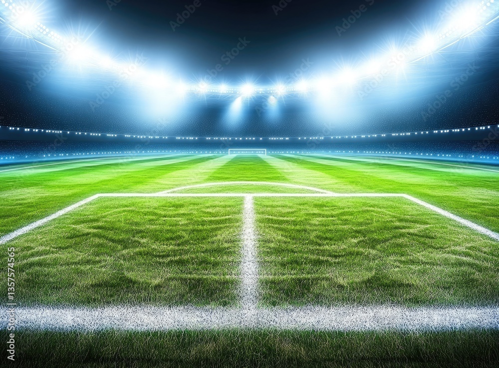 Obraz premium Night stadium, lit field, soccer goal