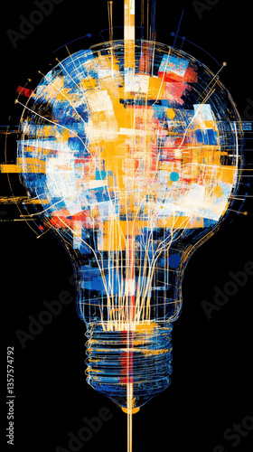 Creative Brainstorm Concept with Abstract Neural Light Bulb and Colorful Network
