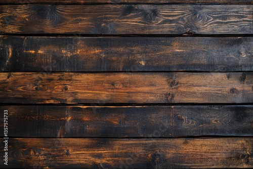Dark brown wooden planks background.  Horizontal, aged wood grain