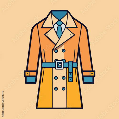 Classic Trench Coat Illustration. Minimalist Fashion Design