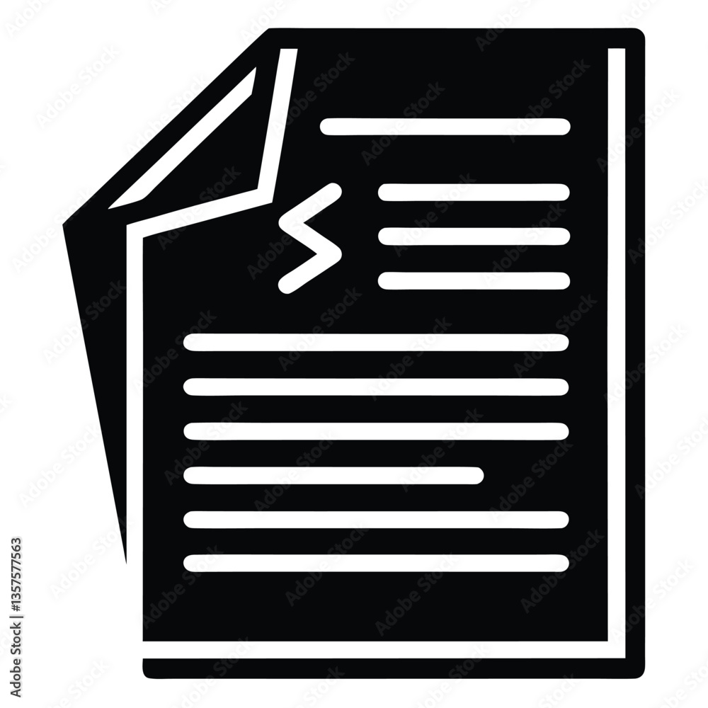 Black and white icon, document symbol, folded paper, text lines, minimalist design, geometric shapes, sharp edges, abstract representation, file icon, paperwork concept, digital illustration, Black and white icon, document symbol, folded paper, text lines, minimalist design, geometric shapes, sharp edges, abstract representation, file icon, paperwork concept, digital illustration,
