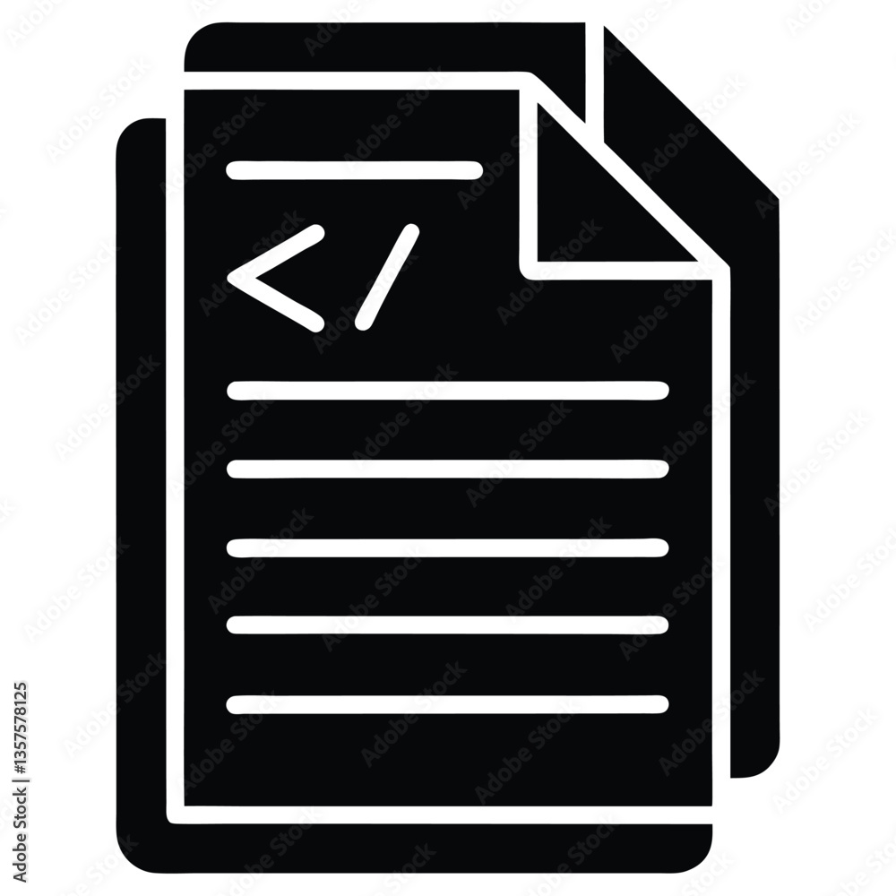 black and white icon, document symbol, code snippet, programming file, text lines, minimalist design, software development, monochromatic, simple graphic, vector illustration, digital document black and white icon, document symbol, code snippet, programming file, text lines, minimalist design, software development, monochromatic, simple graphic, vector illustration, digital document