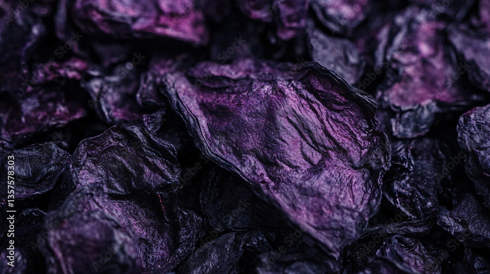 Obraz premium A macro shot of dried blueberries, their deep purple surfaces showing intricate wrinkled textures