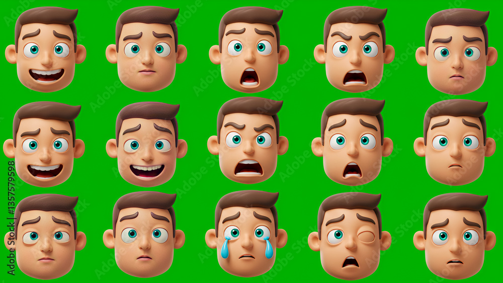 Cartoon faces on green screen for video Cartoon faces on green screen for video