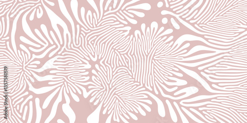 Abstract pattern background with organic cells and liquid flows. Cream milk spill flow in pink liquid on vector organic pattern background