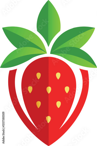 strawberry design with verdant leaves logo design