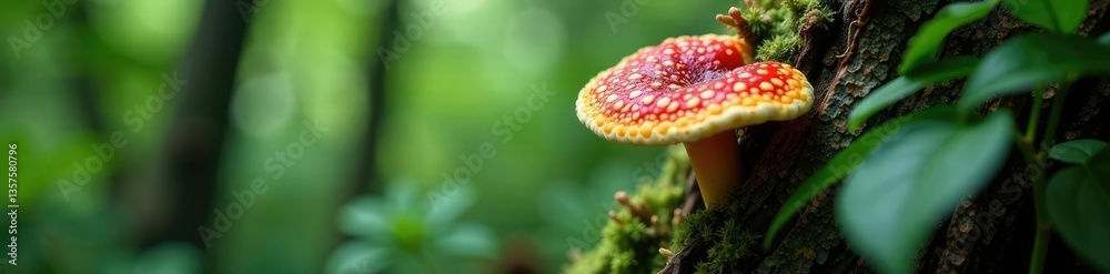 Obraz premium Fungal hyphae interacting with tree bark in the jungle, jungle,