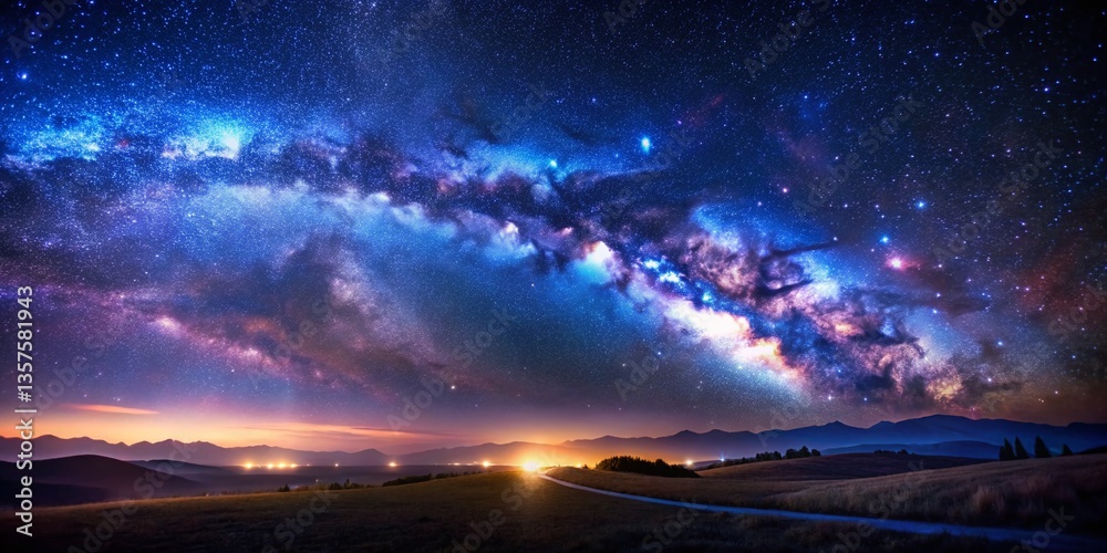 Fototapeta premium Miniature Night Sky: Starry Galaxy Landscape with Tilt-Shift Effect