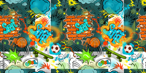 Seamless background street graffiti. hand drawing. Not AI, Vector illustration