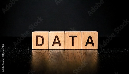 data text word banner letter wooden tiles on black background isolated modern simple aesthetics
