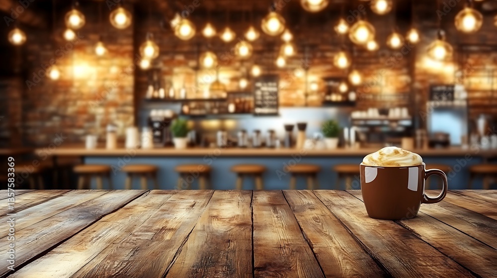 Cappuccino on rustic wood table in cafe. Cappuccino on rustic wood table in cafe.