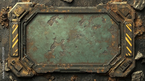 Rusty Metal Panel with Warning Stripes - Sci-Fi Grunge Texture