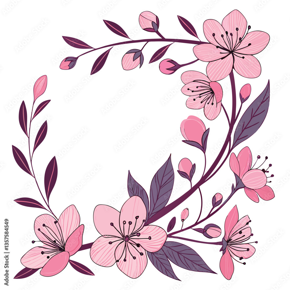 Obraz premium Pink Blossom Floral Branch Design, Spring Flowers, Nature Illustration