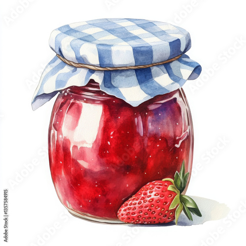 Fresh strawberry jam looks appetizing and mouthwatering in jar