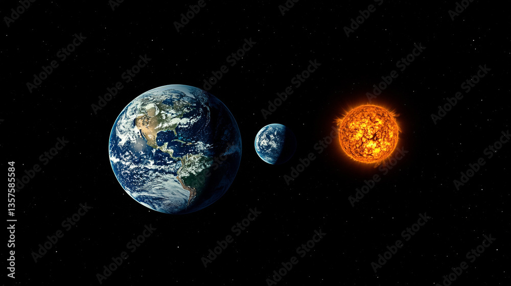 Fototapeta premium Stunning earth sun and moon celestial space universe planets solar system