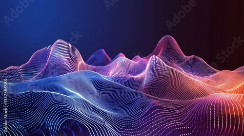 Abstract neon waveform landscape with vibrant color gradient in digital art