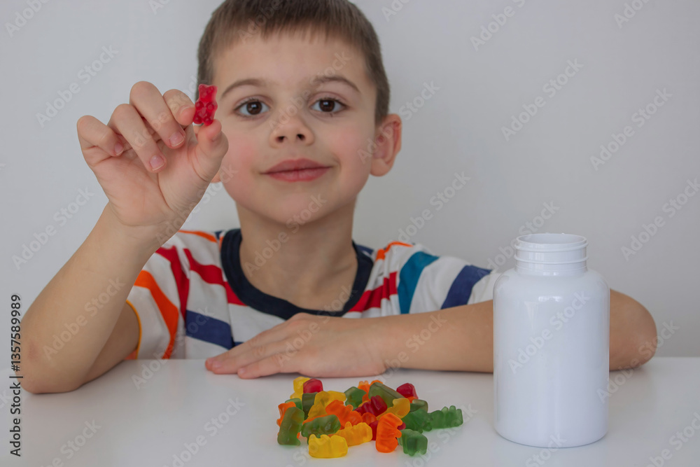 The boy eats jelly beans or takes vitamins The boy eats jelly beans or takes vitamins