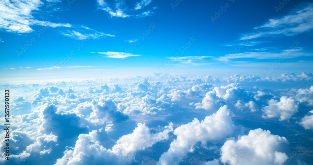Fototapeta premium View of the sky from an airplane, blue sky with white clouds, beautiful background.