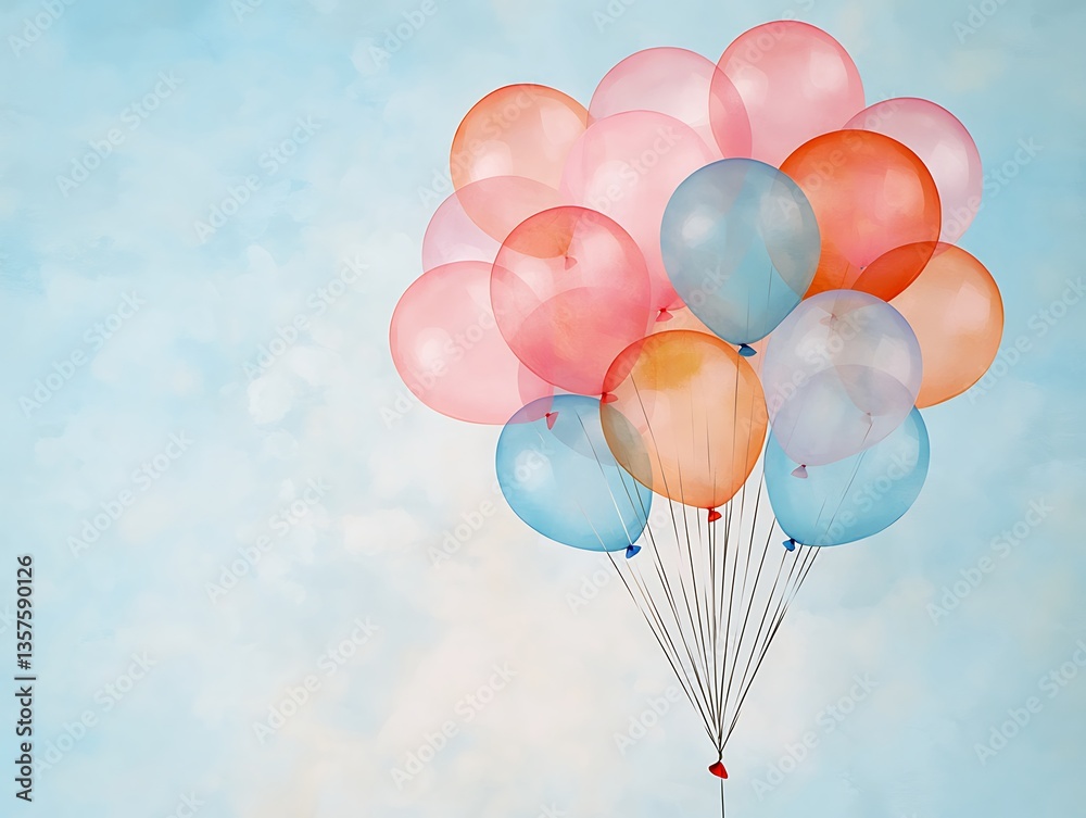 Naklejka premium Pastel Balloons Floating Sky Background.