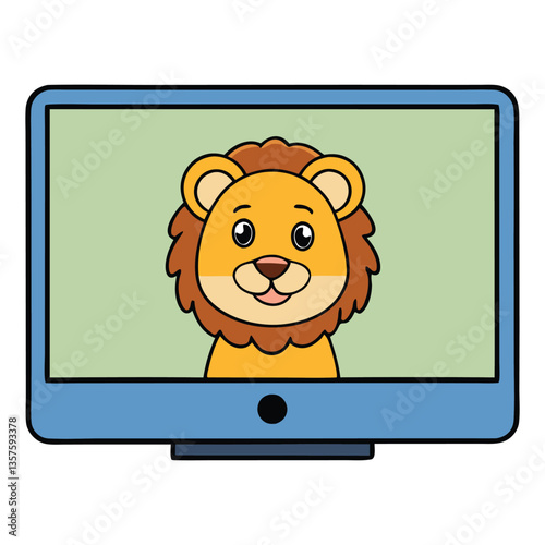 A majestic lion appears on a TV screen, its golden mane glowing against the digital backdrop. The sleek, high-definition display makes its fur look almost lifelike.