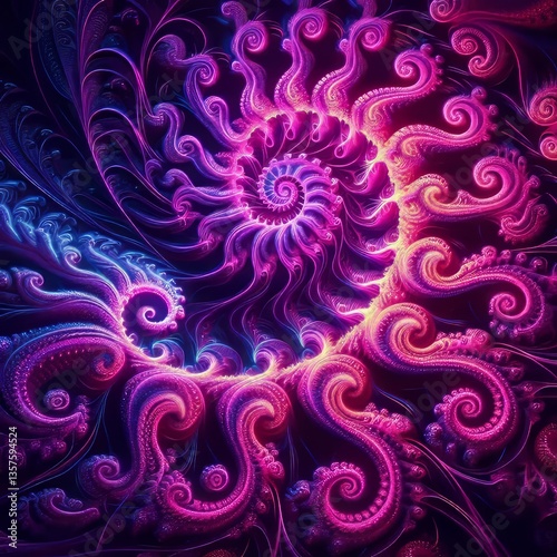 Wallpaper Mural Fractal Neon Spirals Spirals that branch out into smaller self s Torontodigital.ca