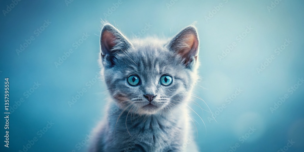 Fototapeta premium Minimalist Blue-Grey Kitten: Soft Focus Portrait Photography