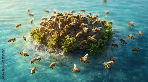 Busy Bees on Island Habitat: A Thriving Colony in a Unique Environment