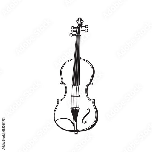 Black and white illustration, violin sketch, stringed instrument