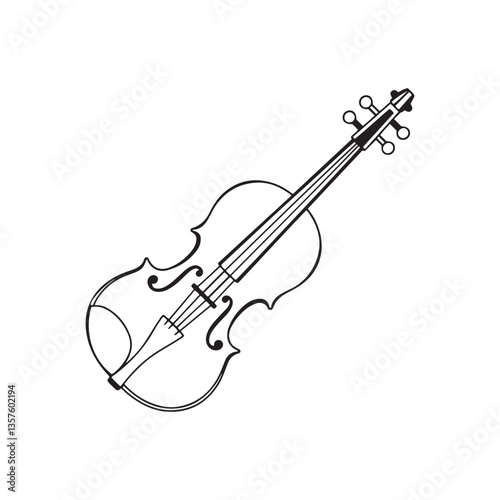 Black and white illustration, violin sketch, stringed instrument