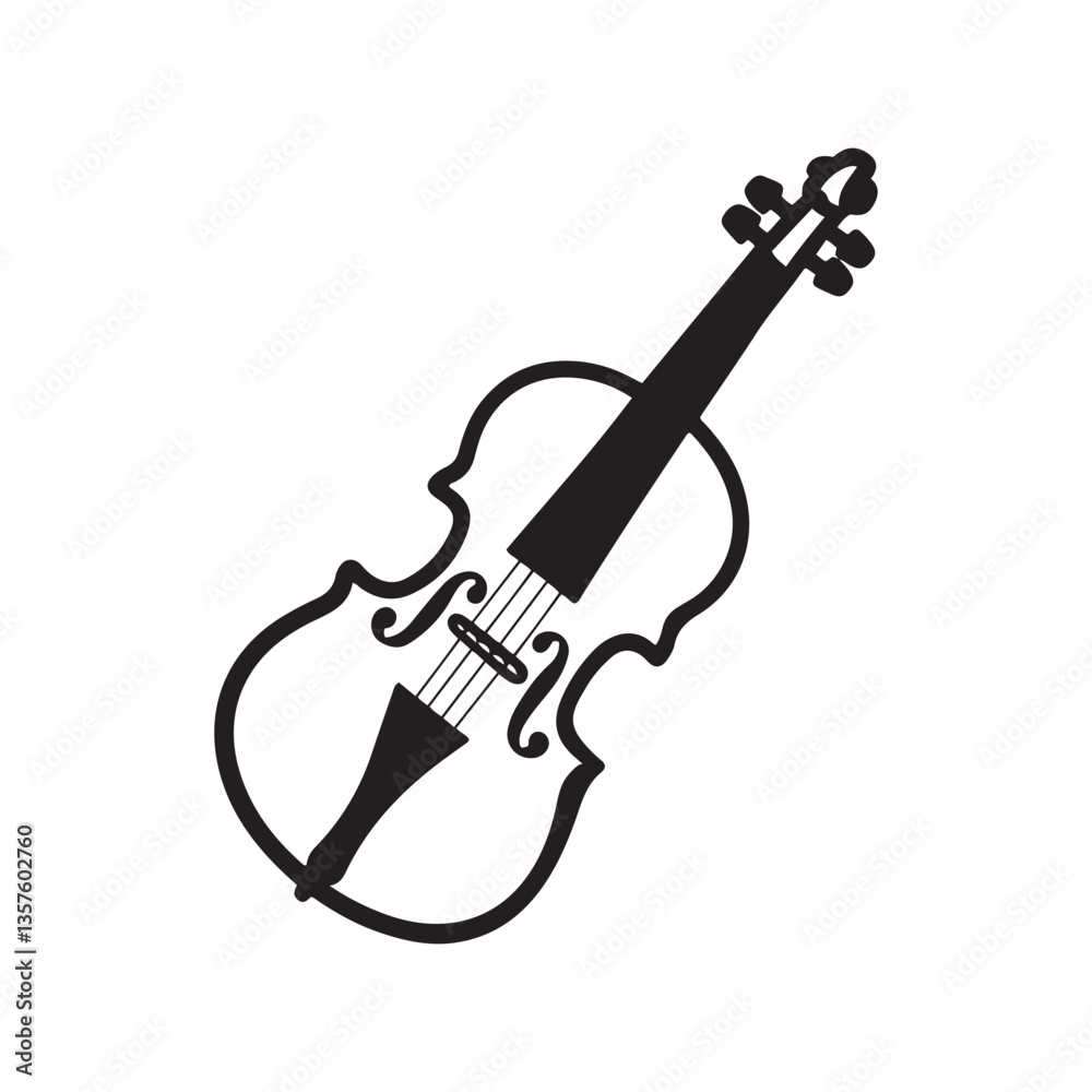 Obraz premium Black and white illustration, violin sketch, stringed instrument
