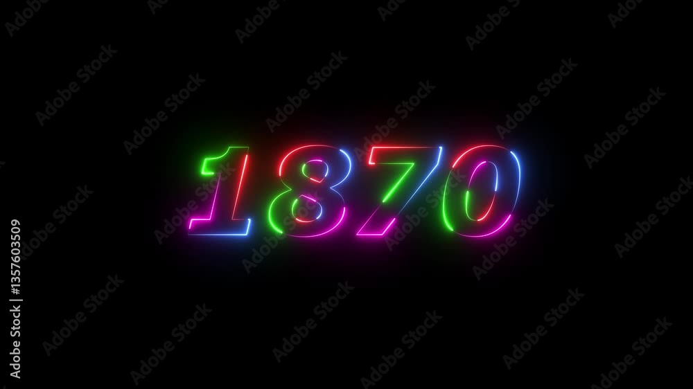 1870 neon line text. Abstract 1870 neon text animation ,For neon color Glowing neon number text background 4k video animation . 1870 title metal text on black alpha channel background. 1870 neon line text. Abstract 1870 neon text animation ,For neon color Glowing neon number text background 4k video animation . 1870 title metal text on black alpha channel background.