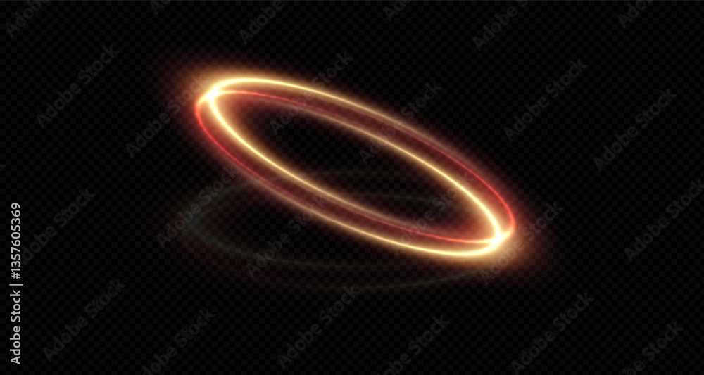 Naklejka premium Vector light line effect of a golden,red circle. Luminous fire trail on a transparent background. Light round line with an advantage effect. Golden dust circle light PNG. 