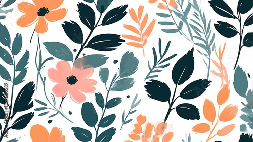 Flower abstract hand drawn brush ink stroke. Sketch hand drawn silhouette floral plant, nature graphic leaf, floral grunge abstract brush. simple flower, leaf ink stroke. illustration