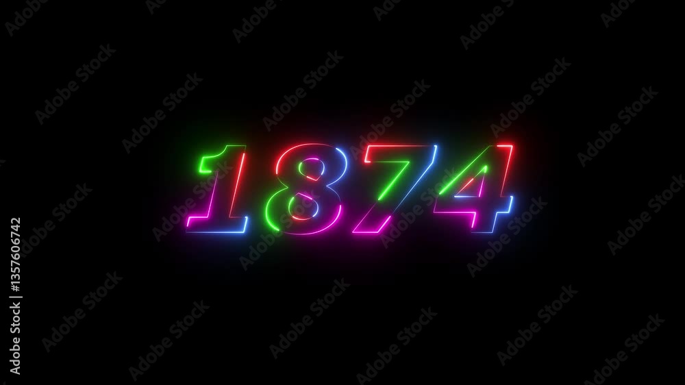 1874 neon line text. Abstract 1874 neon text animation ,For neon color Glowing neon number text background 4k video animation . 1874 title metal text on black alpha channel background. 1874 neon line text. Abstract 1874 neon text animation ,For neon color Glowing neon number text background 4k video animation . 1874 title metal text on black alpha channel background.