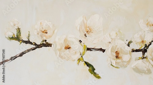 Elegant White Floral Branch Oil Painting Style Wall Art Decor
