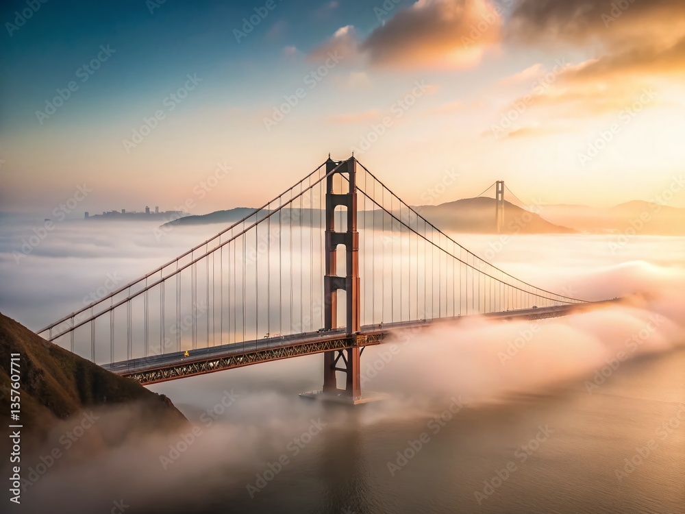 Obraz premium Minimalist Golden Gate Bridge Fog, San Francisco Landmark