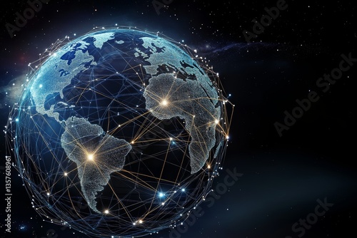 Planet earth rotating showing internet connections between continents