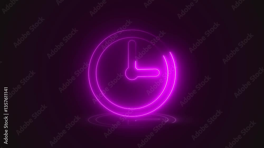 glowing neon clock sign animation on dark background.Analog glowing clock animation , 12 hour loop. neon clock , glowing neon clock sign animation on dark background.Analog glowing clock animation , 12 hour loop. neon clock ,
