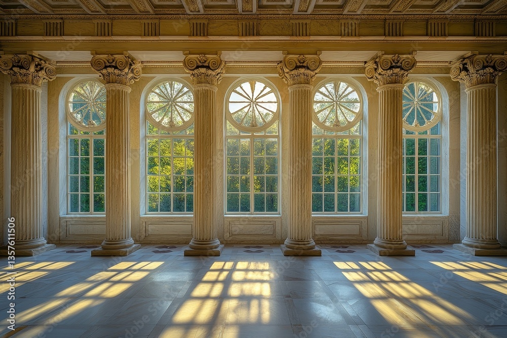 Fototapeta premium Grand Hall with Classic Columns and Large Windows