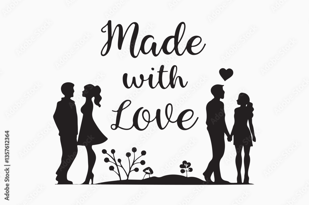  simple and minimalist Silhouettes of black Made with Love - Calligraphy and typography text logo on whith background
