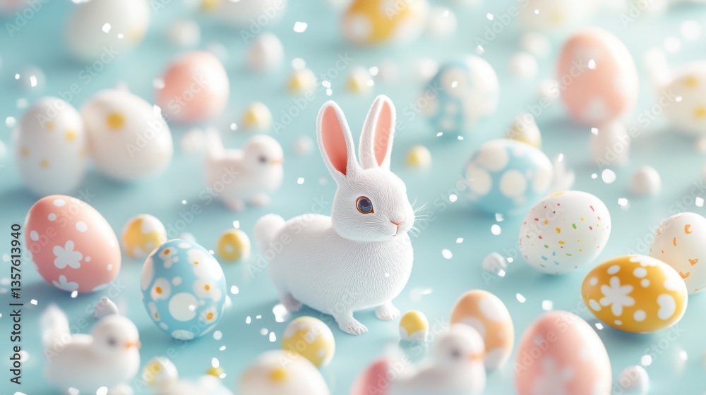 A playful illustrated Easter pattern featuring bunnies chicks and decorated eggs on a soft pastel background. Created with generative AI. A playful illustrated Easter pattern featuring bunnies chicks and decorated eggs on a soft pastel background. Created with generative AI.