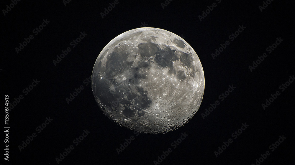 Obraz premium Close up view of a beautiful full moon in the night sky dark gray lunar