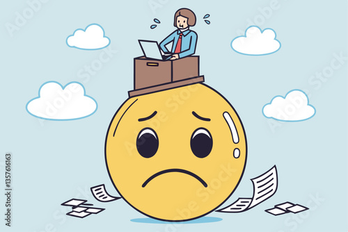Unhappy employee, dissatisfied work, busy overworked or worried with anxiety depressed, miserable or disappointed career, anxious or burnout concept, unhappy office businessman working on upset face.