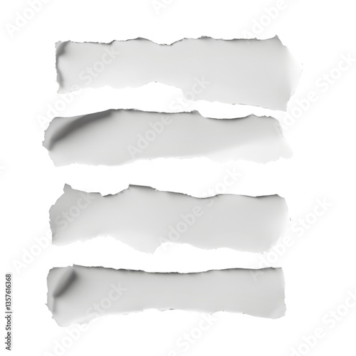 Wallpaper Mural Torn Paper Strips: A close-up shot of four irregularly torn paper strips, arranged horizontally, offering a stark contrast against a blank backdrop. Captures textures Torontodigital.ca