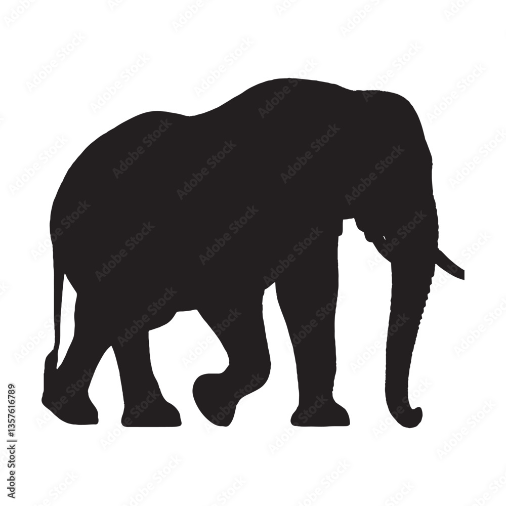 Fototapeta premium Elephant Silhouette Vector - Safari-Themed Powerful Wild Animal Clipart for Outdoor and Travel Brands - Elephant Vector - Elephant Icon - Elephant Illustration