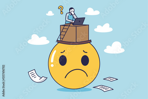 Unhappy employee, dissatisfied work, busy overworked or worried with anxiety depressed, miserable or disappointed career, anxious or burnout concept, unhappy office businessman working on upset face.