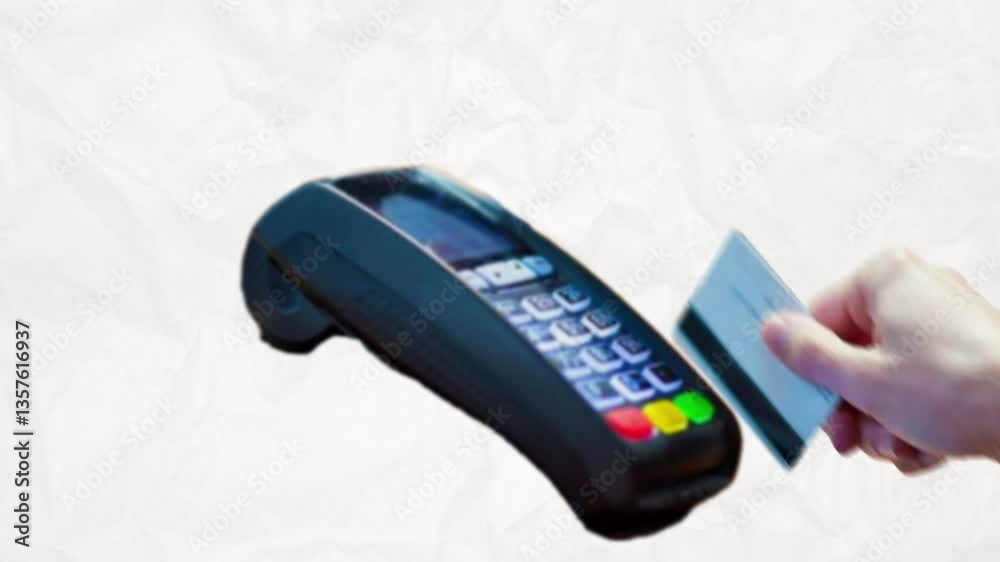 Credit card swiping animation on a payment device, focusing on smooth movements, modern technology, and aesthetic lighting. Perfect for fintech content, payment education, and electronic t