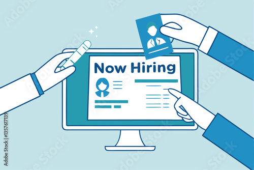 Job posting on recruitment website, employment or career opportunity online, HR or human resource offer help wanted or hiring position vacancy, HR hand posting job vacancy on online career website.
