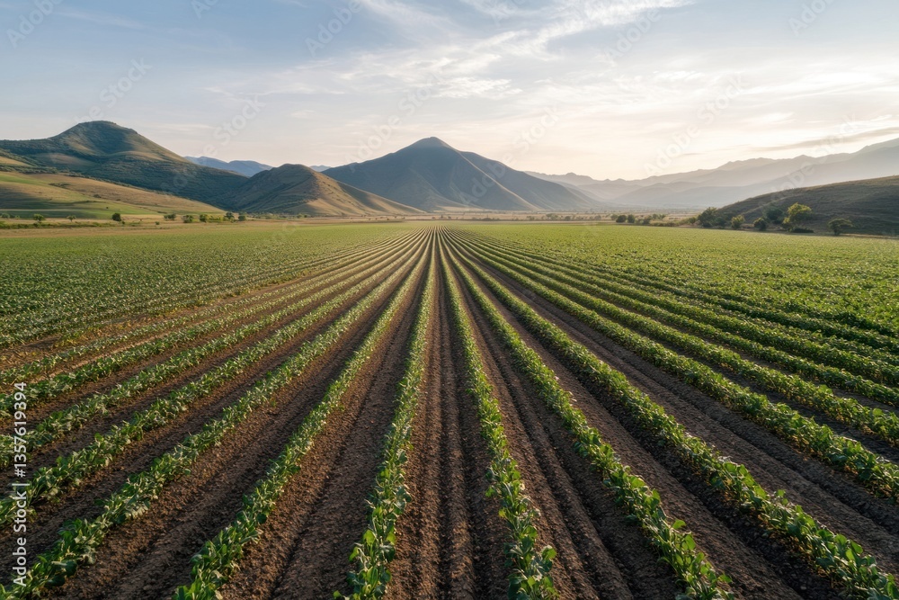 Aerial View of Fields with Crops Growing Under the Sunlight